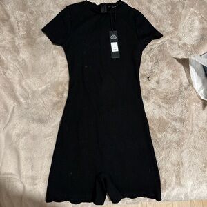 Fashion Nova Black Ribbed Short-Sleeve Romper